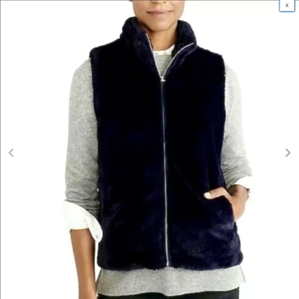 J. Crew navy blue faux fur full zipper vest H0514 Size M
